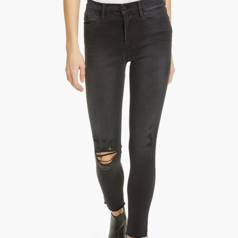 FRAME Le High Ripped Raw Hem Cropped Skinny Jeans